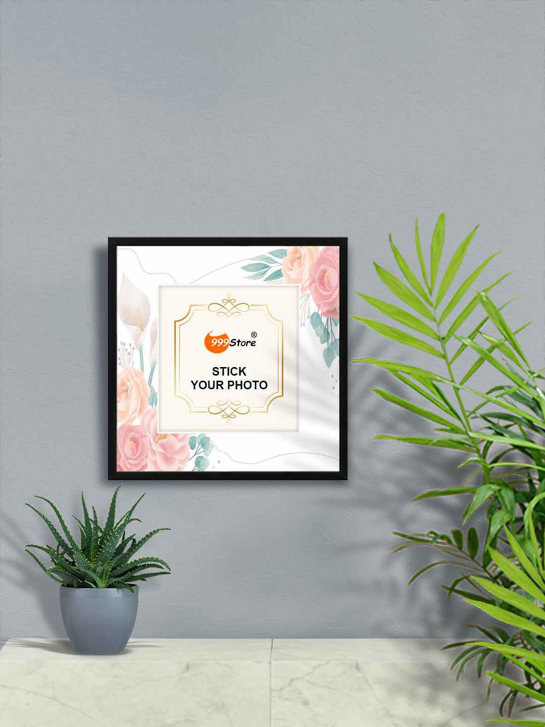 

999Store White & Pink Rose Printed Wall Hanging Photo Frame
