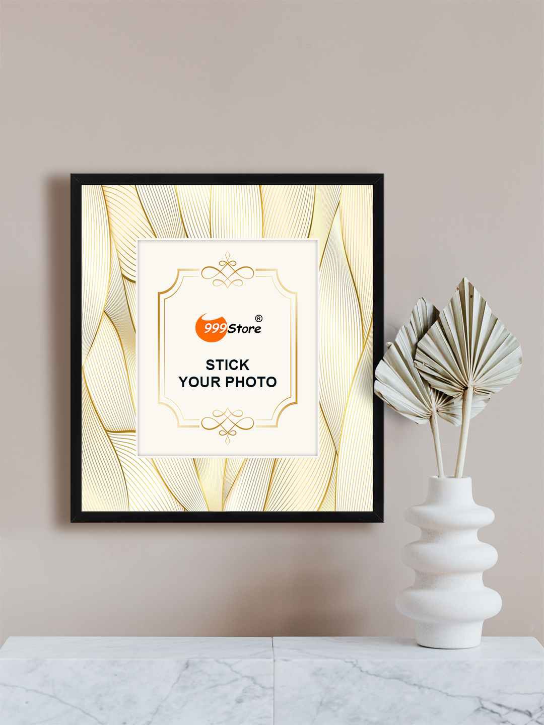 

999Store Gold-Toned & White Linear Pattern Printed Photo Frame