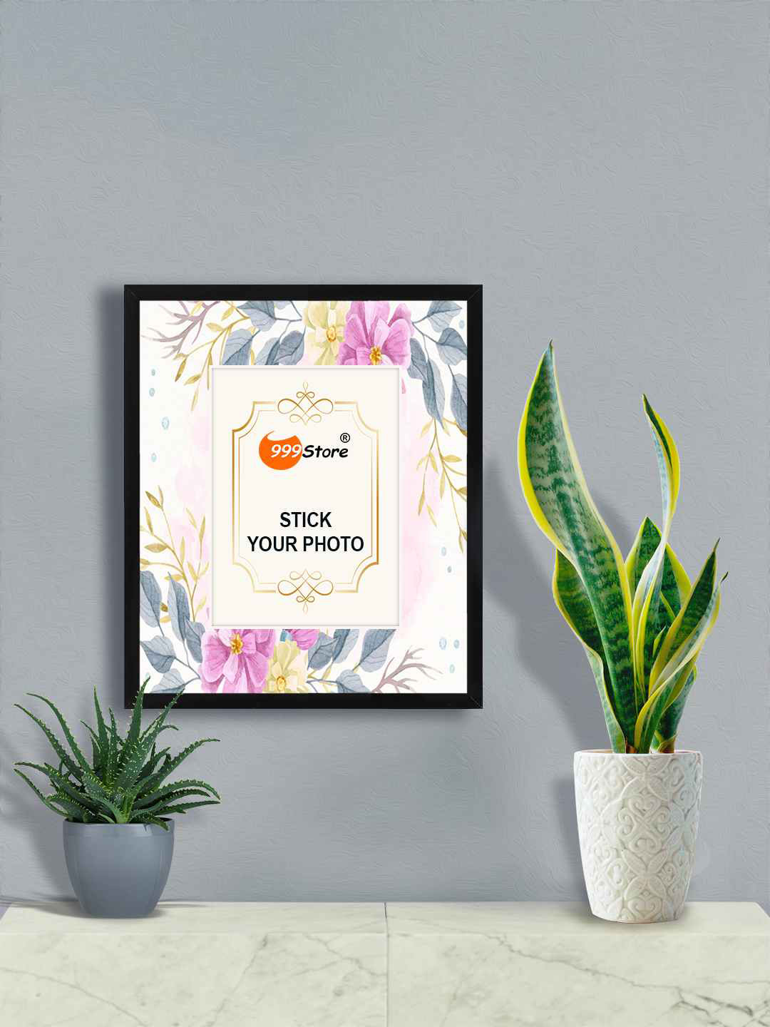 

999Store Purple & White Water Color Flower With Leaf Printed Photo Frame