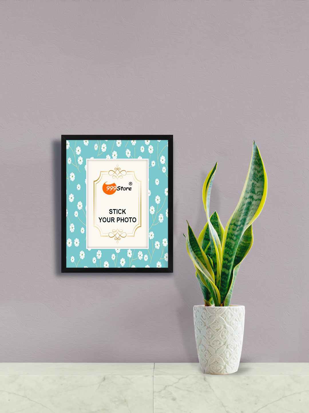 

999Store Blue & Black Daisy Flower Printed Wall Hanging Photo Frame