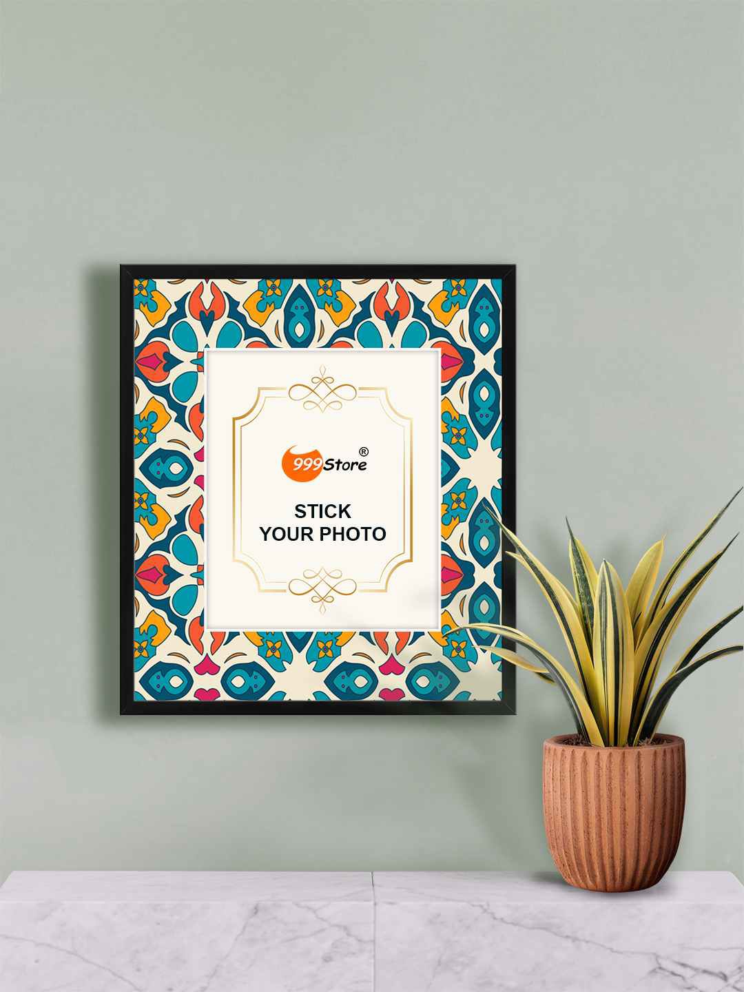 

999Store Turquoise-Blue & Yellow Arabic Floral Printed Photo Frame