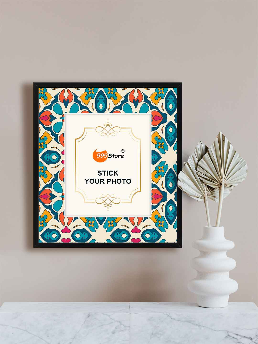 

999Store White & Blue Floral Printed Wall Photo Frame