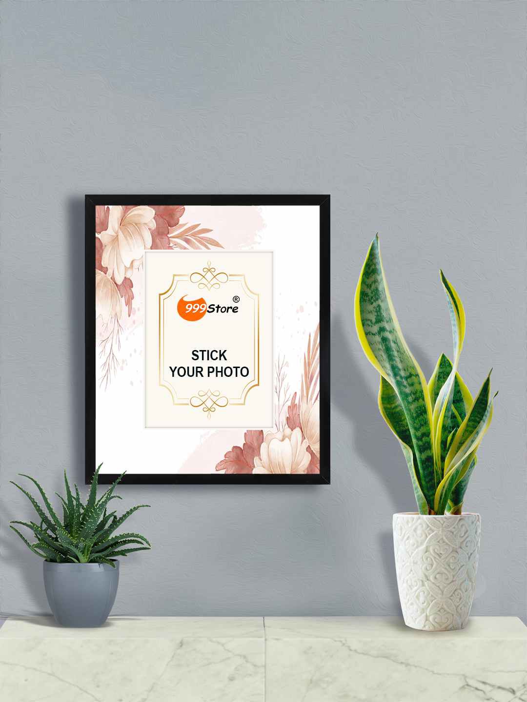 

999Store White & Peach Coloured Flower With Leaf Printed Wall Hanging Photo Frame