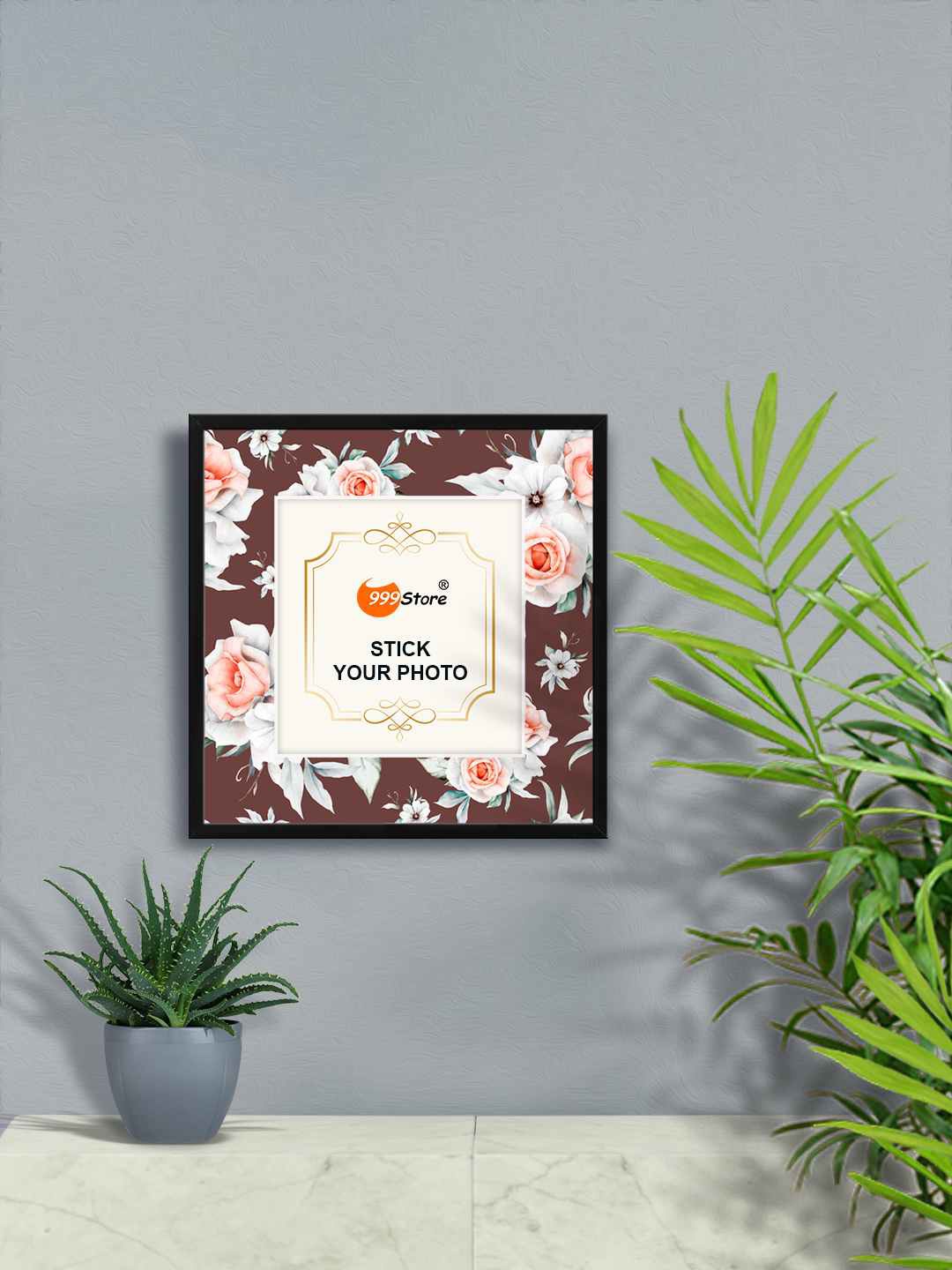

999Store Brown & White Rose Flower Printed Wall Photo Frame