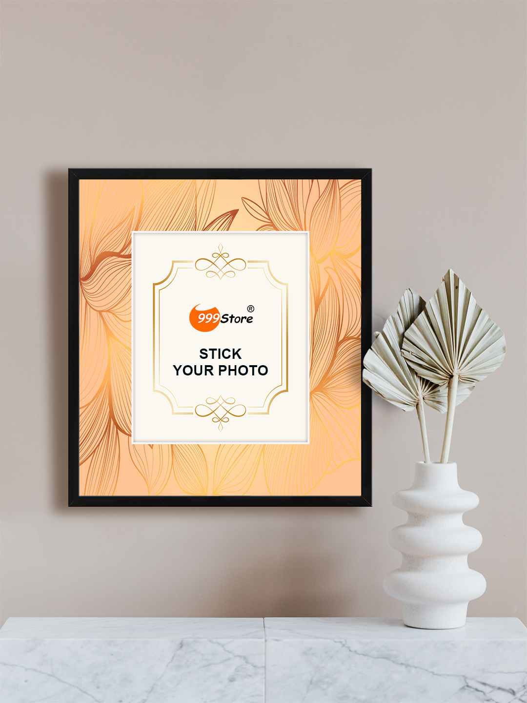 

999Store Peach Coloured & Gold Toned Printed Wall Photo Frame