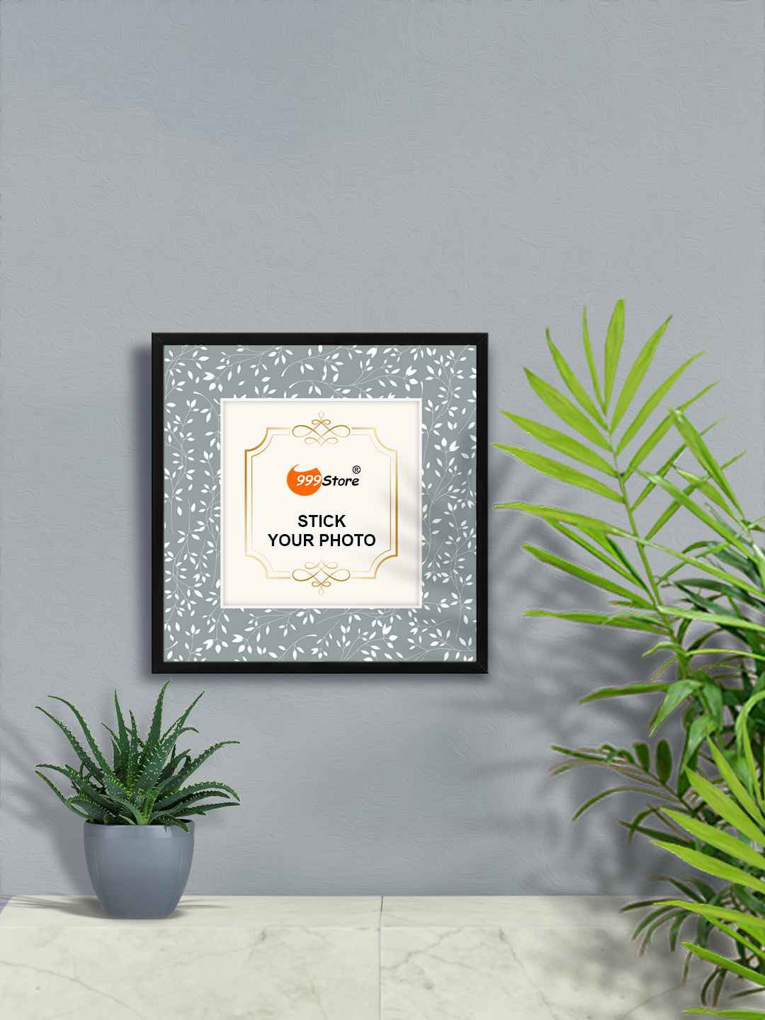

999Store Grey & White Leaves Printed Wall Wall Hanging Photo Frame