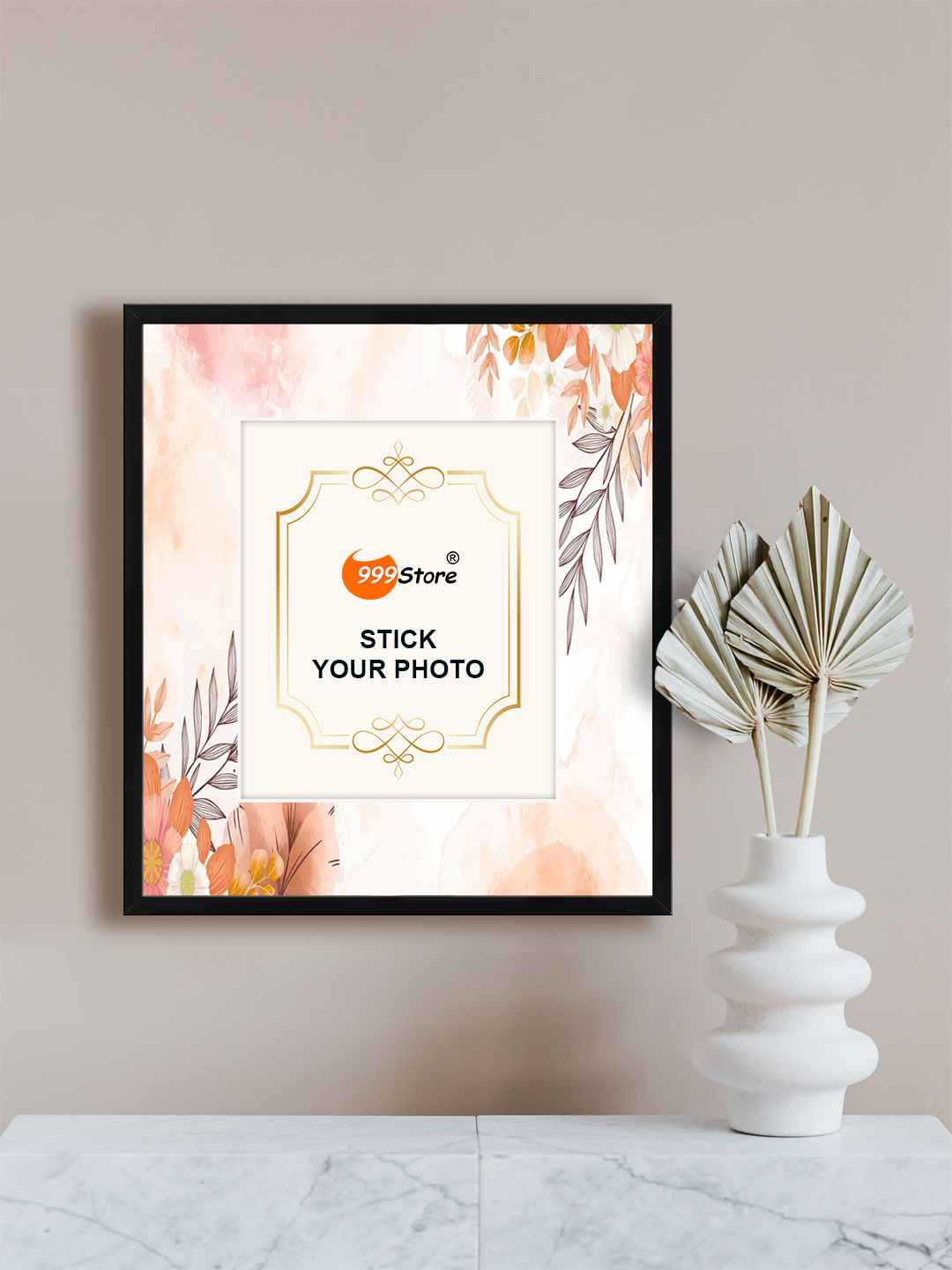 

999Store Orange-Colored & White Printed Wall Photo Frame