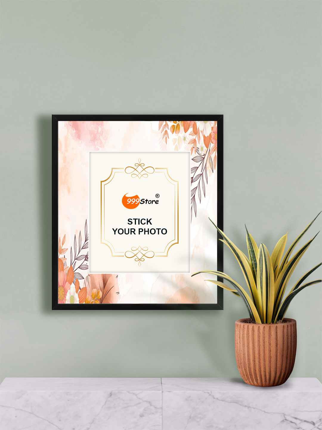 

999Store White & Pink Leaves Printed Wall Photo Frame