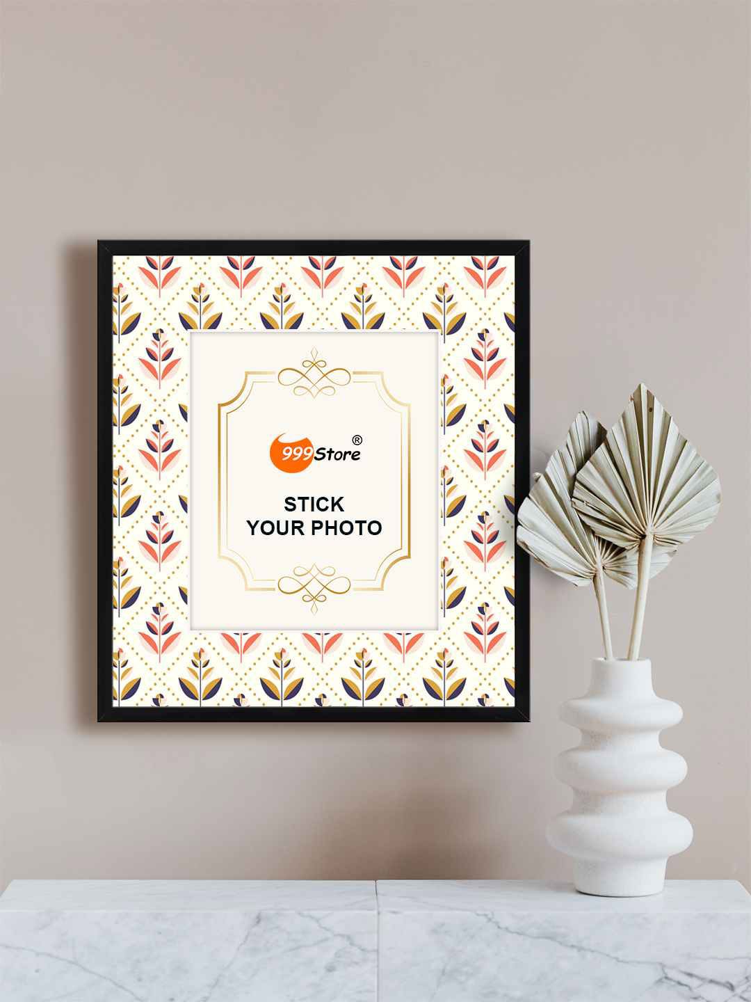

999Store White & Red Leaves Printed Wall Photo Frame
