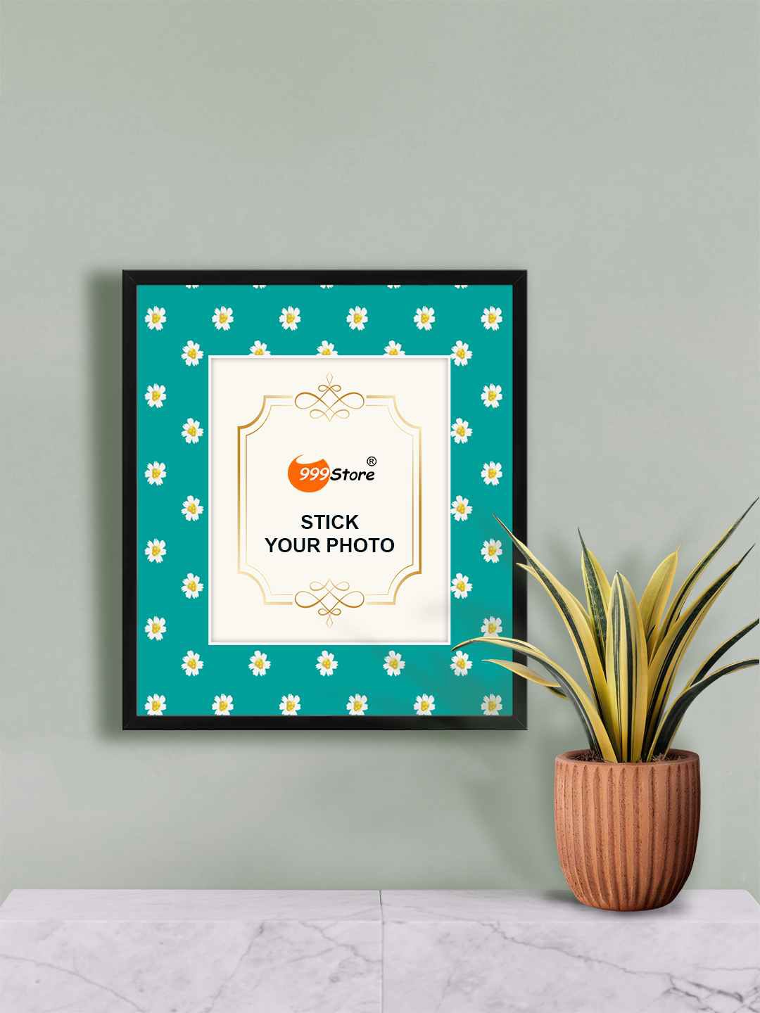 

999Store Blue & Yellow Flower Printed Wall Photo Frame