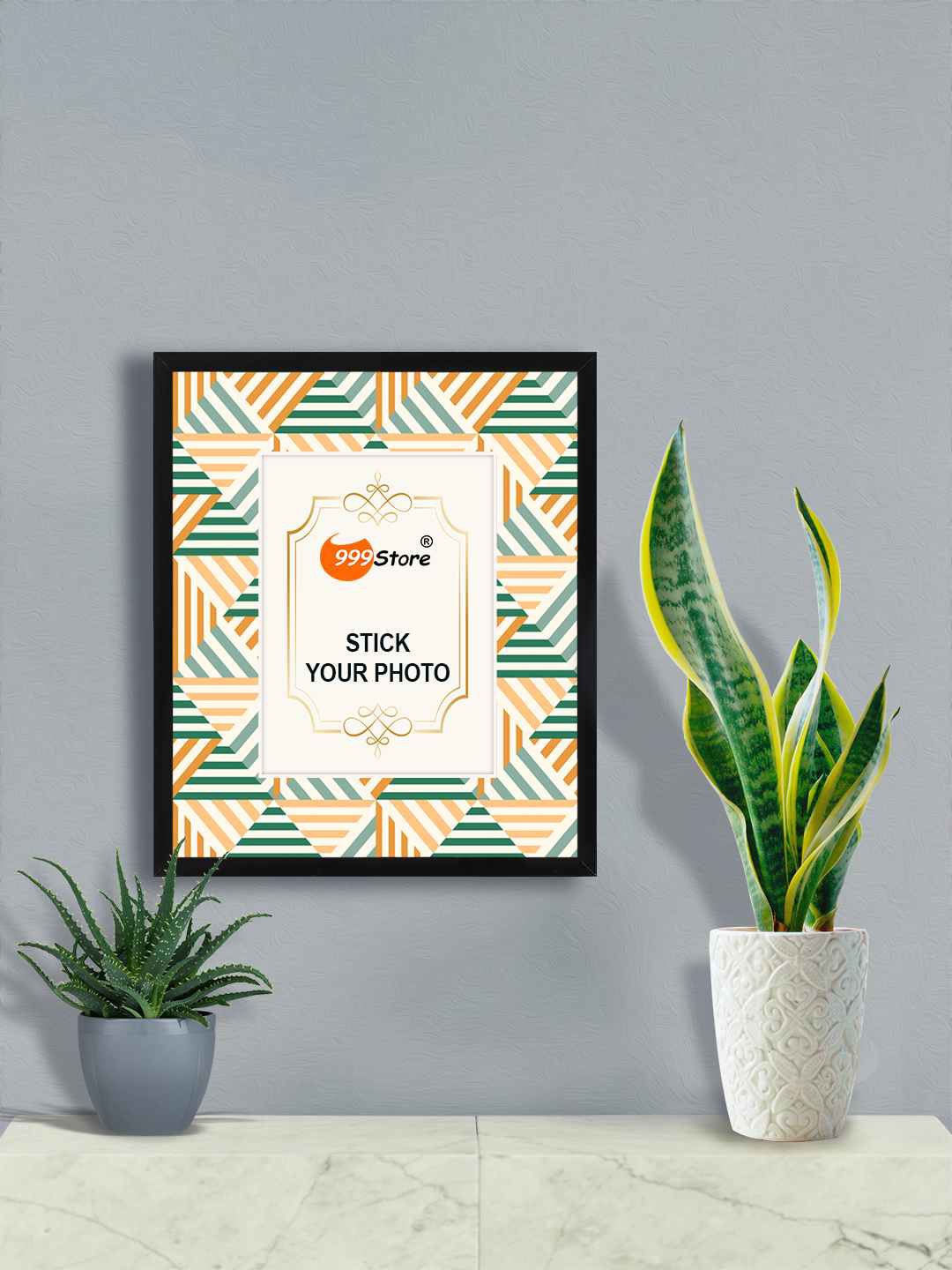

999Store White & Green Printed Wall Photo Frame