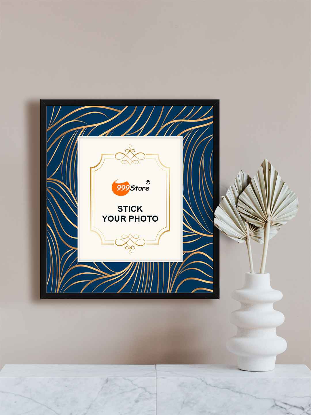

999Store Blue & Gold toned Printed Wall Photo Frame