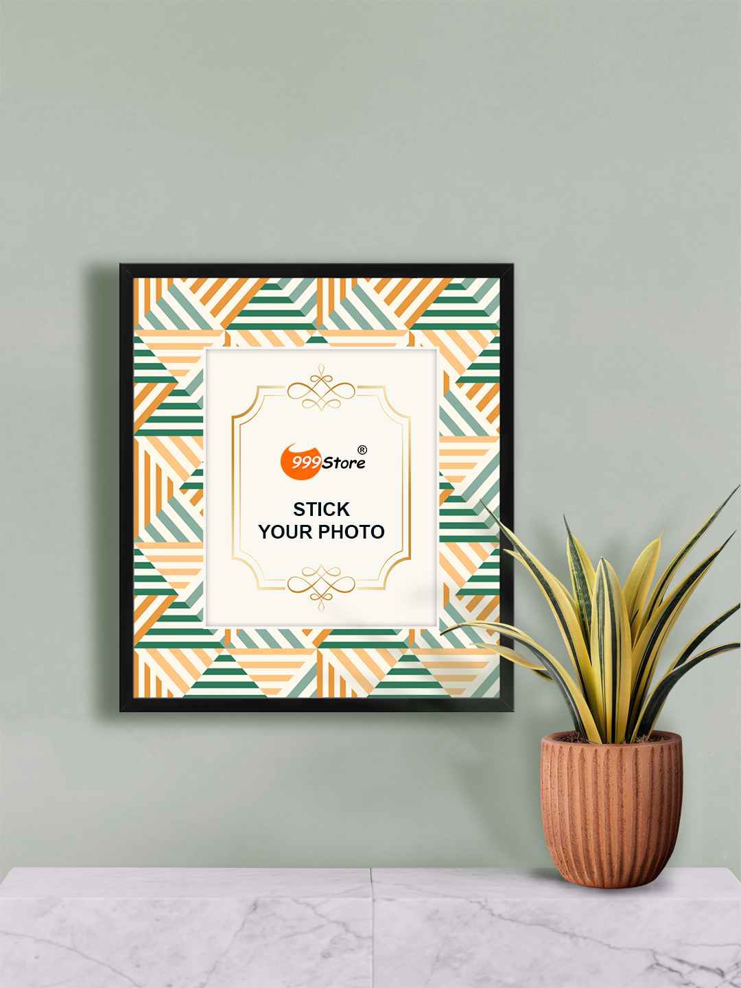 

999Store White & Green Geometric Printed Wall Hanging Photo Frame