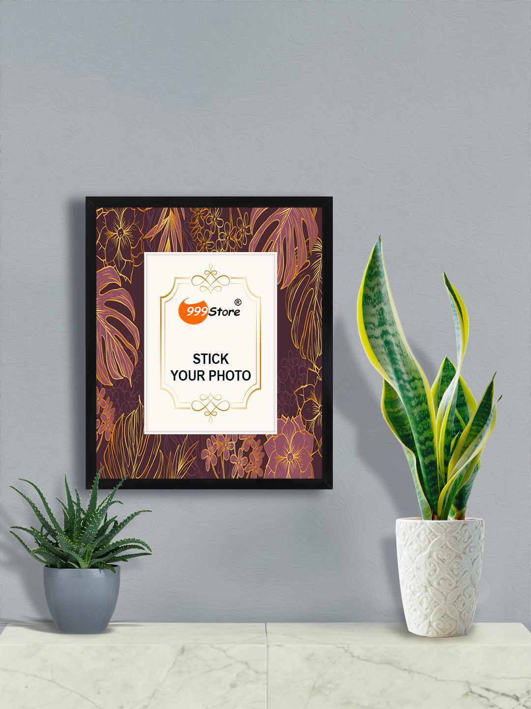 

999Store Purple Flower With Leaf Printed Wall Photo Frame