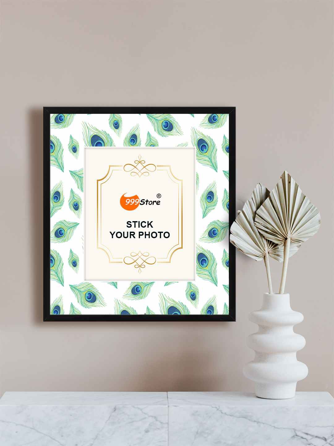 

999Store Green Peacock Feather Printed Wall Hanging Photo Frame