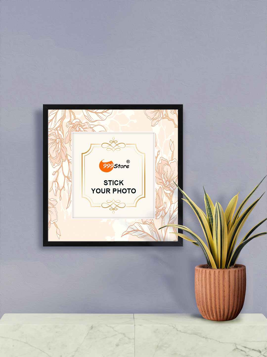 

999Store Pink & Black Flower With Leaves Printed Wall Hanging Photo Frame