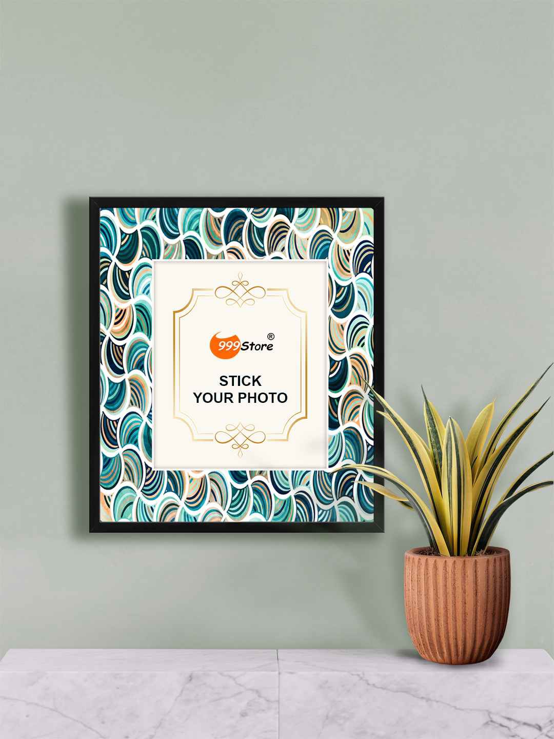 

999Store White & Blue Geometric Printed Wall Photo Frame