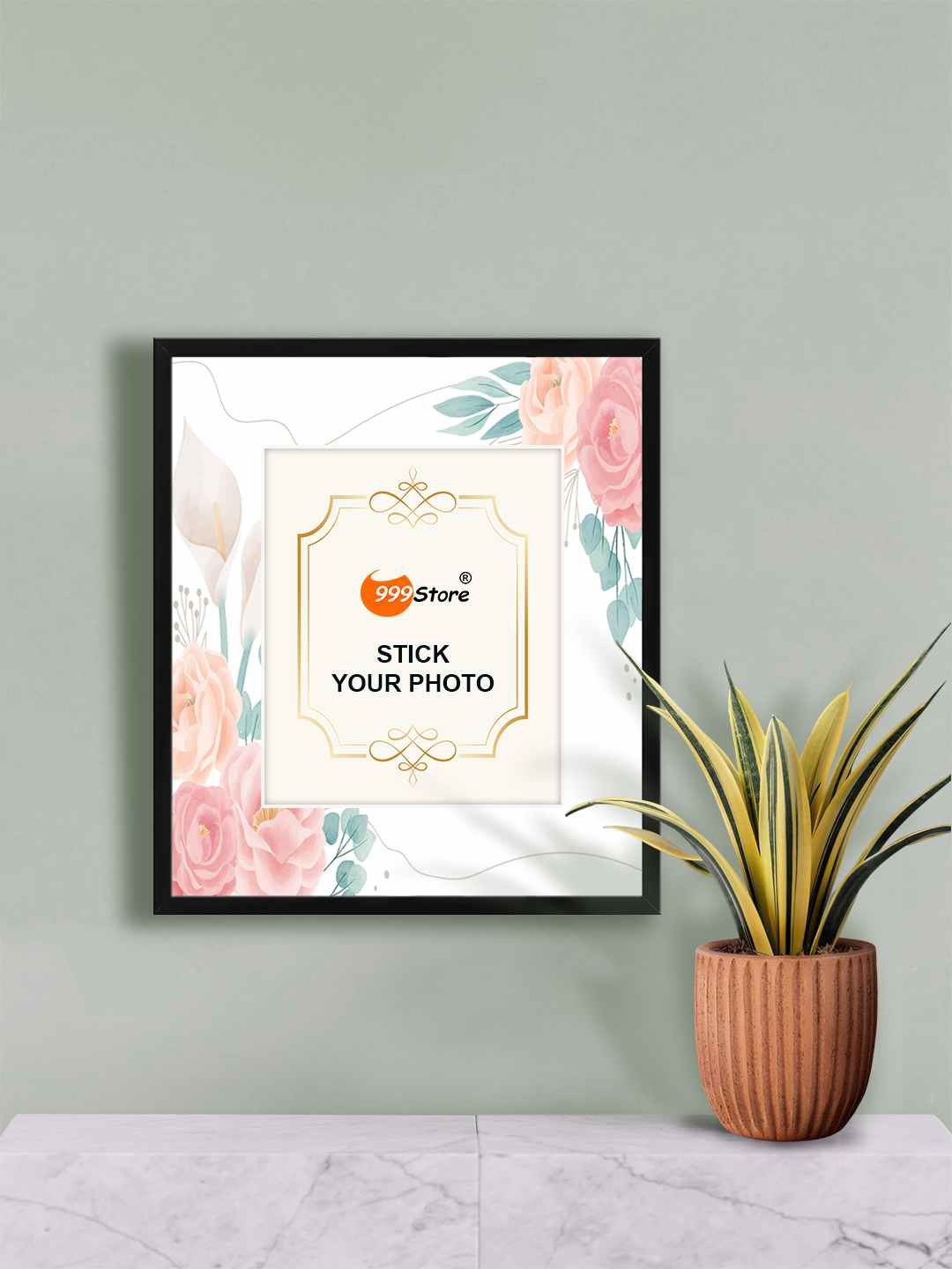 

999Store White & Pink Rose Printed Wall Photo Frame