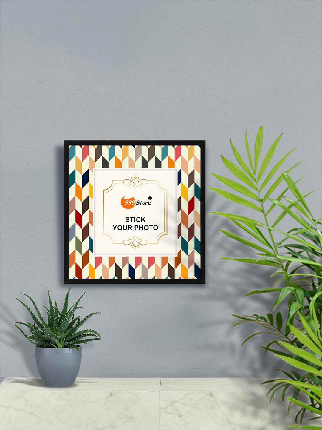 

999Store White & Brown Printed Wall Photo Frame