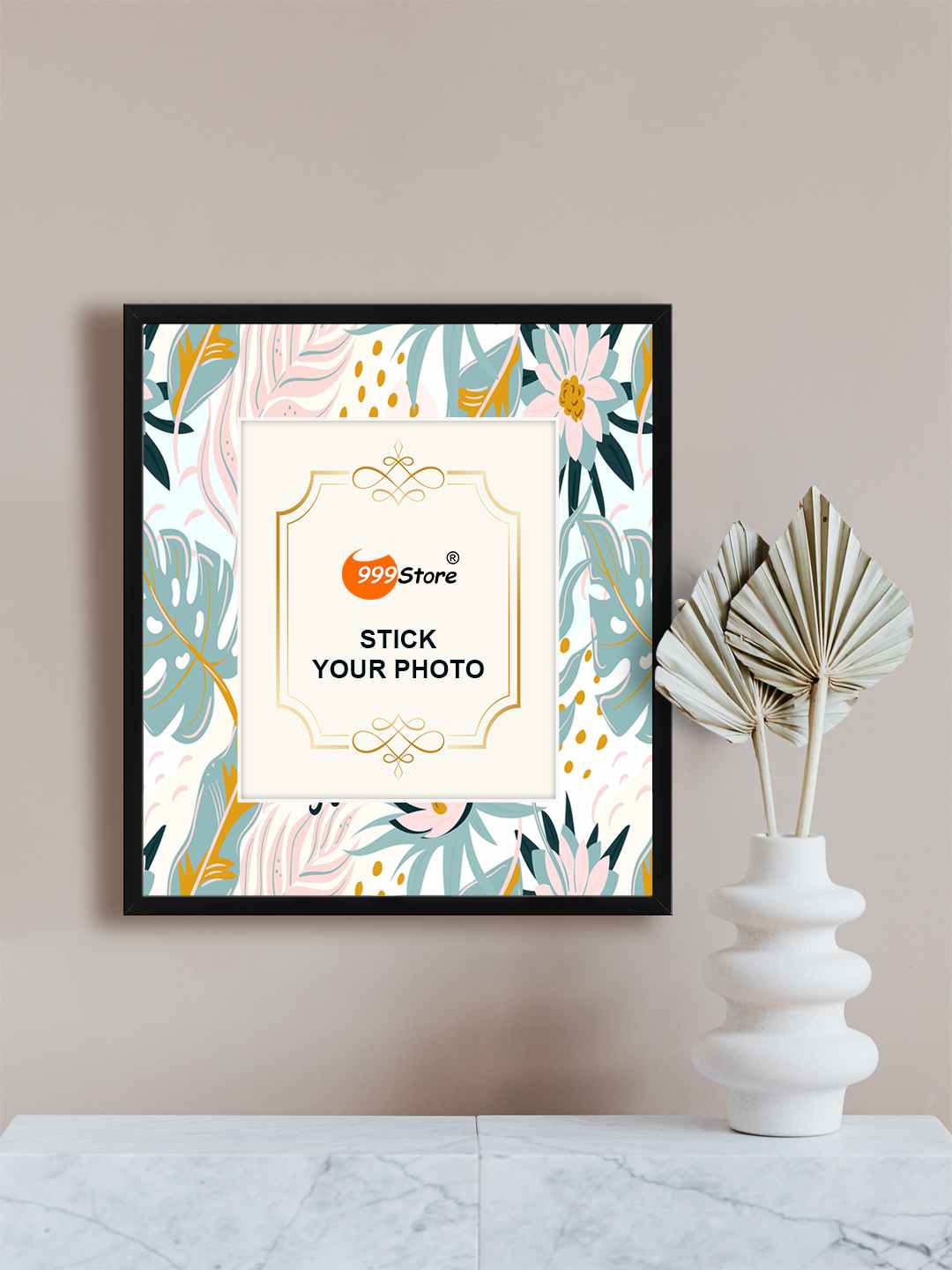 

999Store White & Blue Flower With Leaf Printed Wall Photo Frame