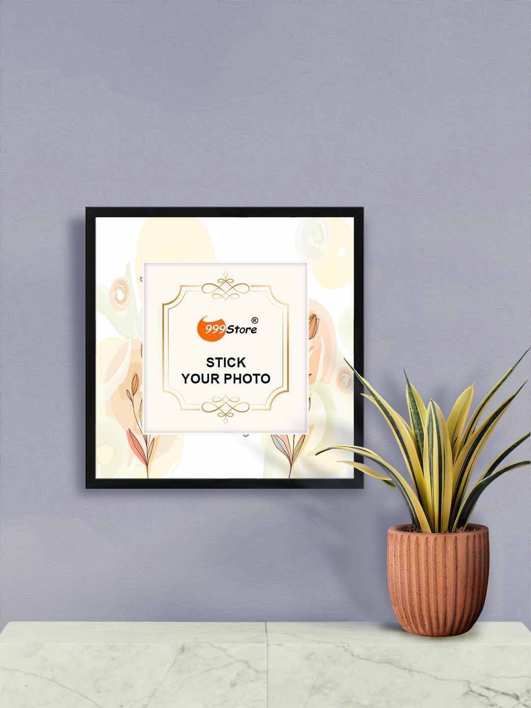 

999Store White & Orange-Color Flower With Leaf Printed Wall Photo Frame