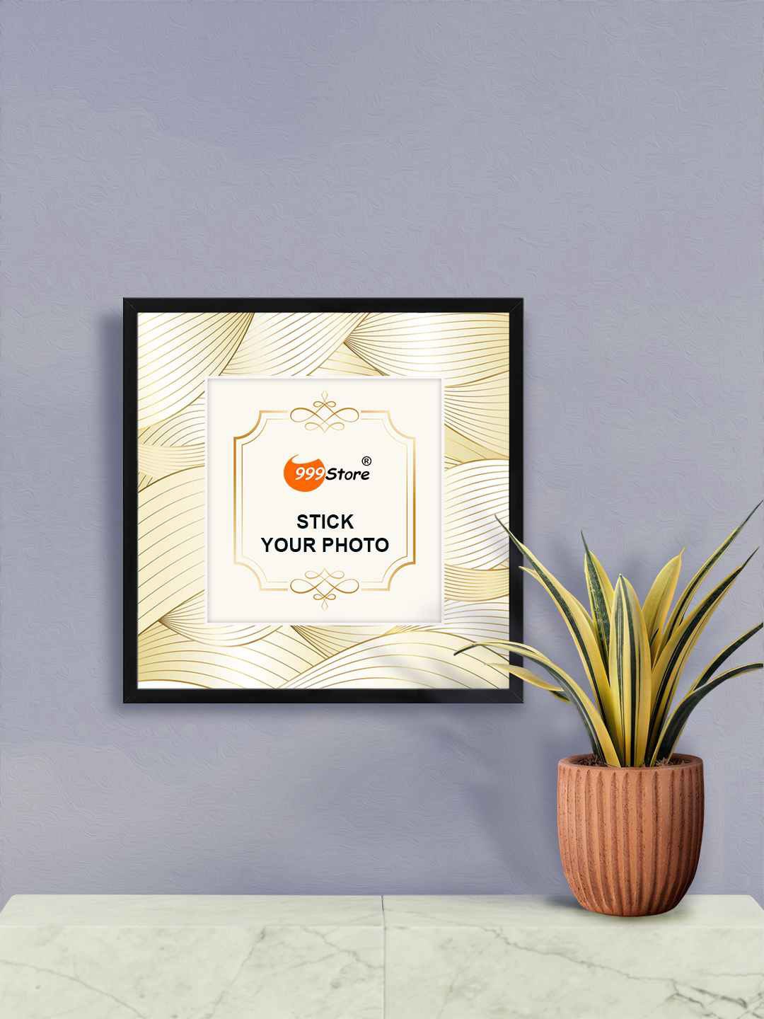 

999Store Beige & Gold Toned Line Pattern Printed Wall Hanging Photo Frame