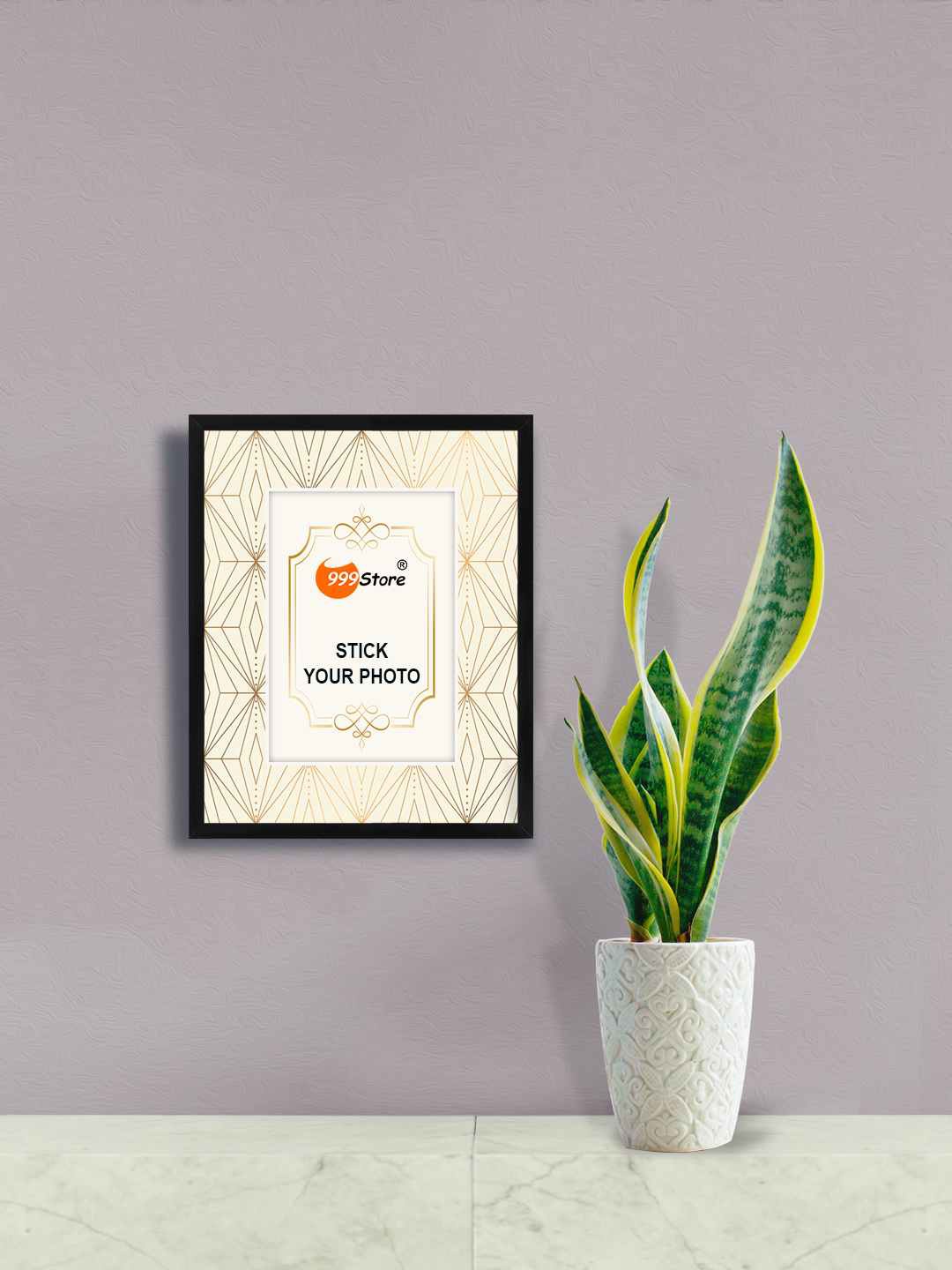 

999Store White & Gold-Toned Geometric Printed Wall Photo Frame