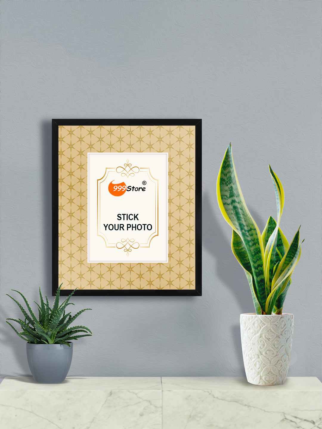 

999Store Beige & Gold Toned Stars Printed Photo Frame