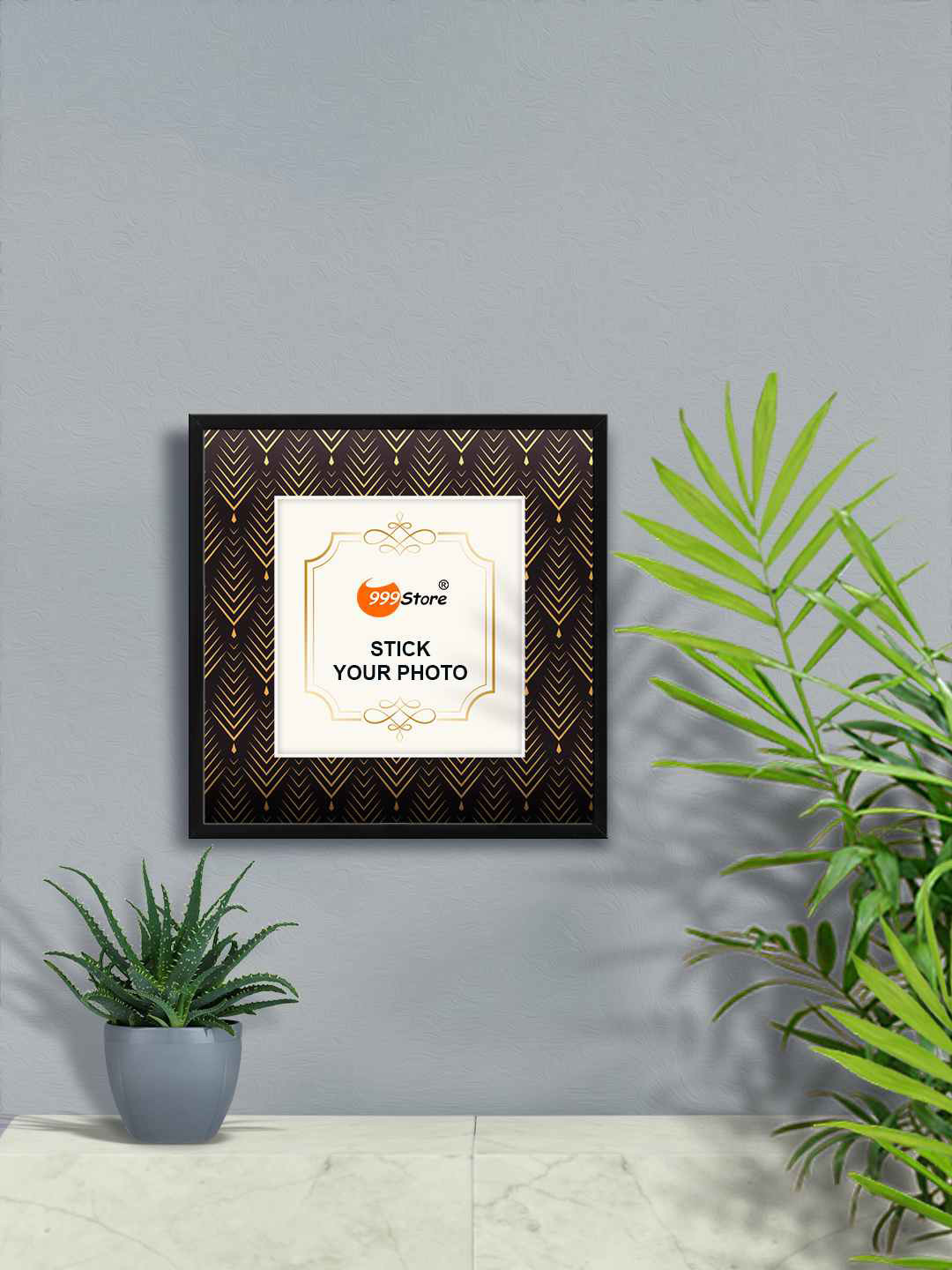 

999Store Beige & Brown Abstract Geometric Printed Wall Hanging Photo Frame