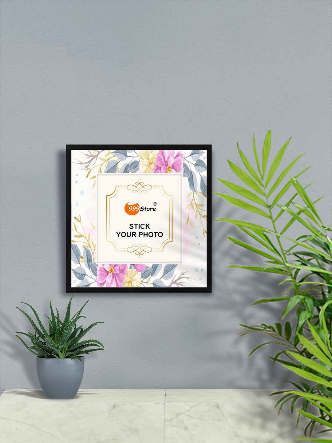 

999Store White & Purple Flower With Leaf Printed Wall Photo Frame