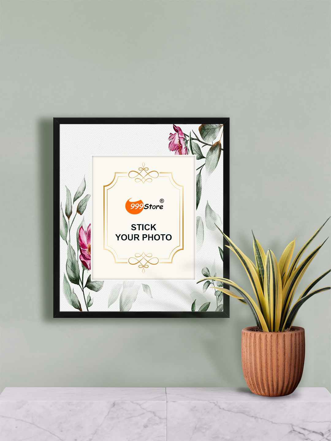 

999Store Purple & Green Flower With Leaf Printed Wall Hanging Photo Frame