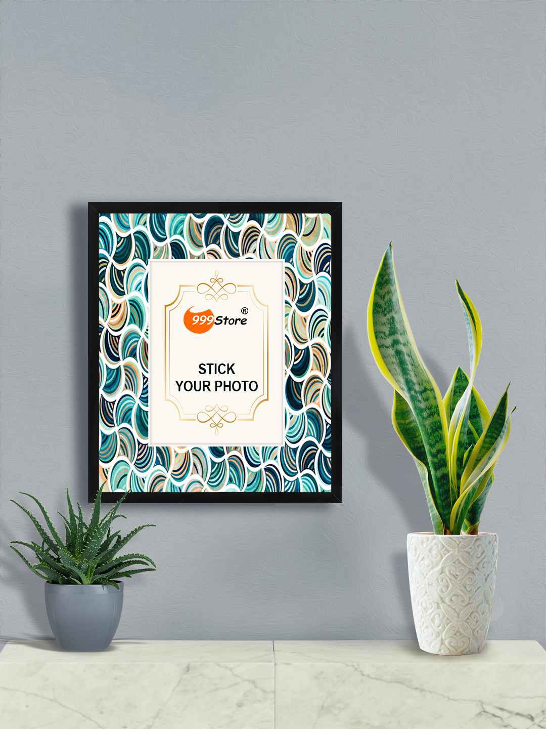 

999Store White & Blue Abstract Printed Wall Hanging Photo Frame
