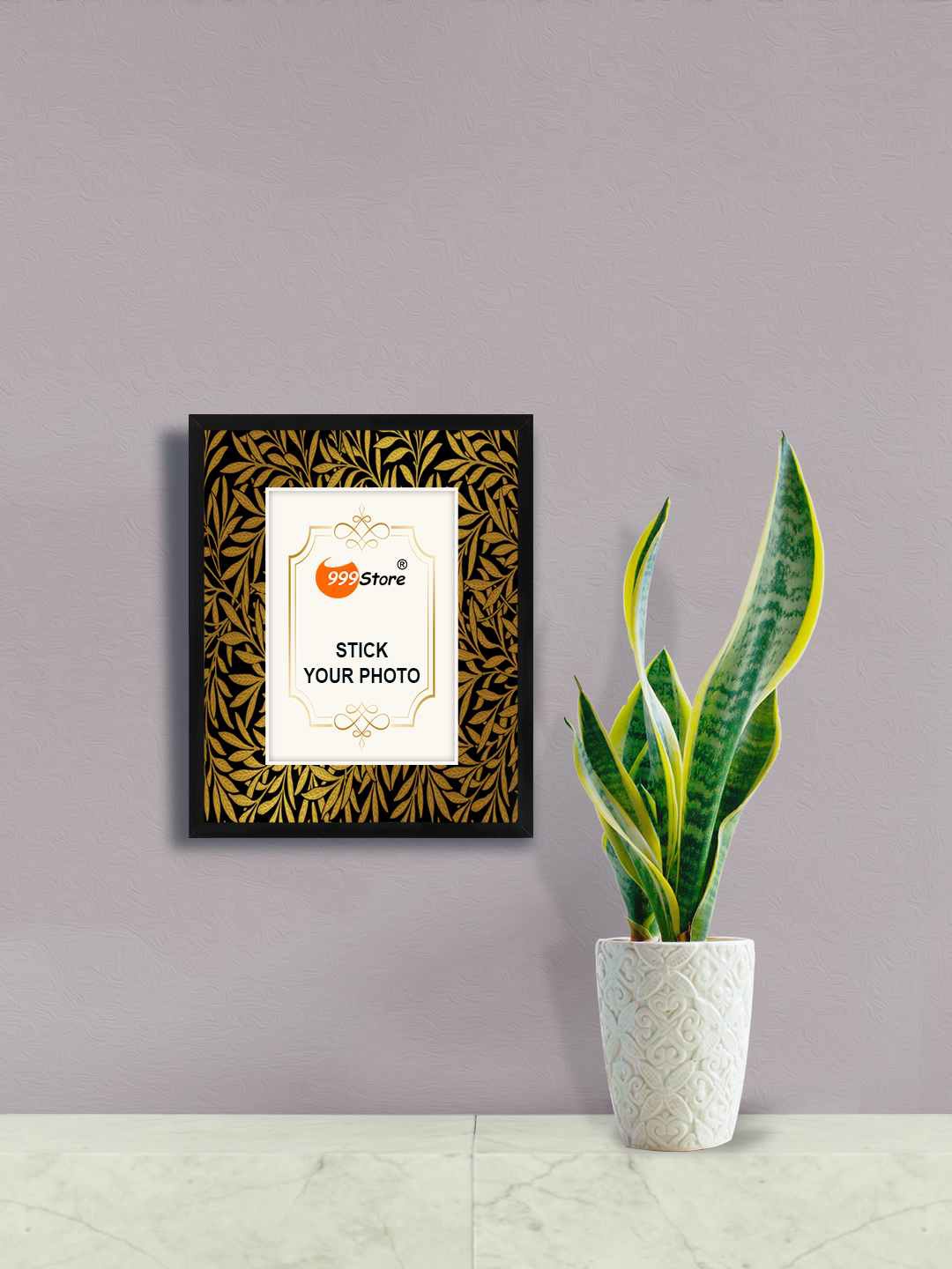 

999Store Brown Leaves Printed Wall Photo Frame, Gold