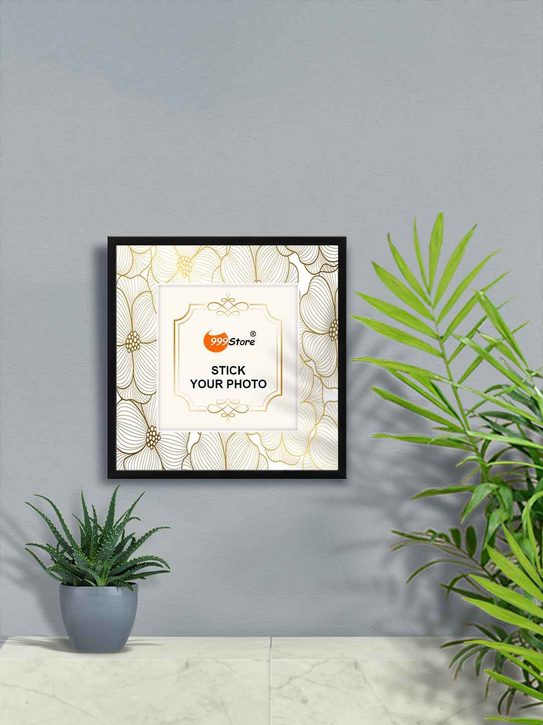 

999Store Beige & Black Flower Printed Wall Hanging Photo Frame, White