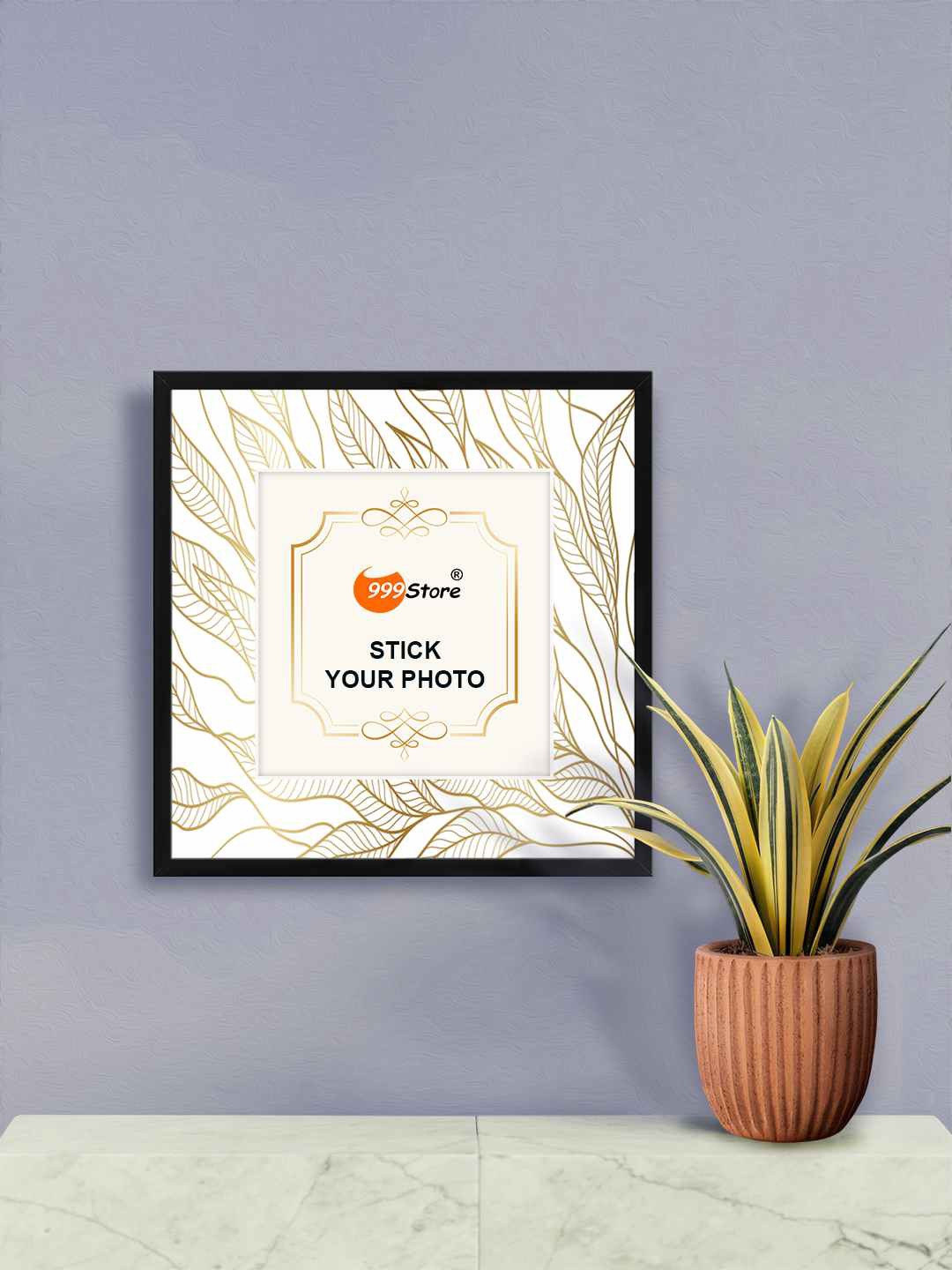 

999Store White & Gold Toned Leaf Printed Wall Photo Frame