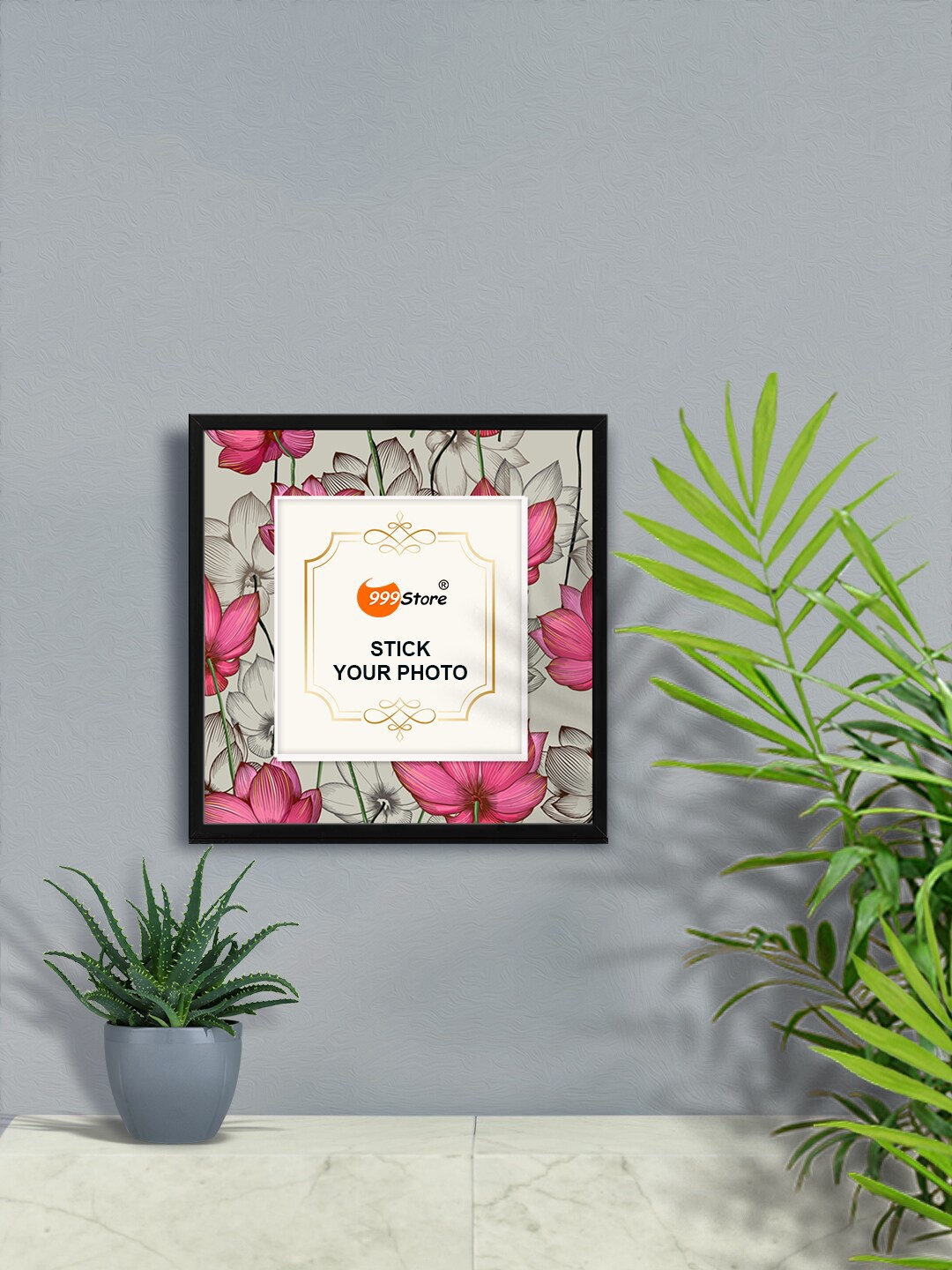 

999Store Grey & Pink Floral Printed Wall Photo Frame