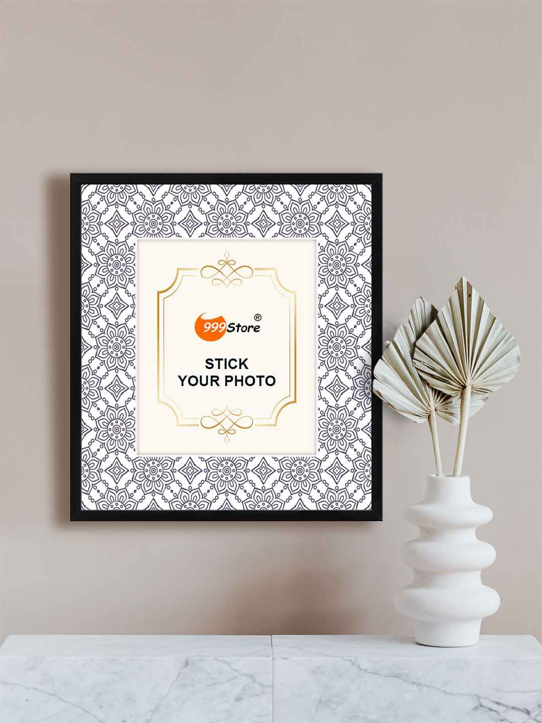 

999Store White & Blue Mandala Printed Wall Photo Frame