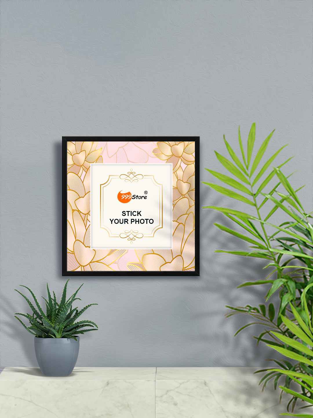 

999Store Pink & Beige Floral Printed Wall Photo Frame