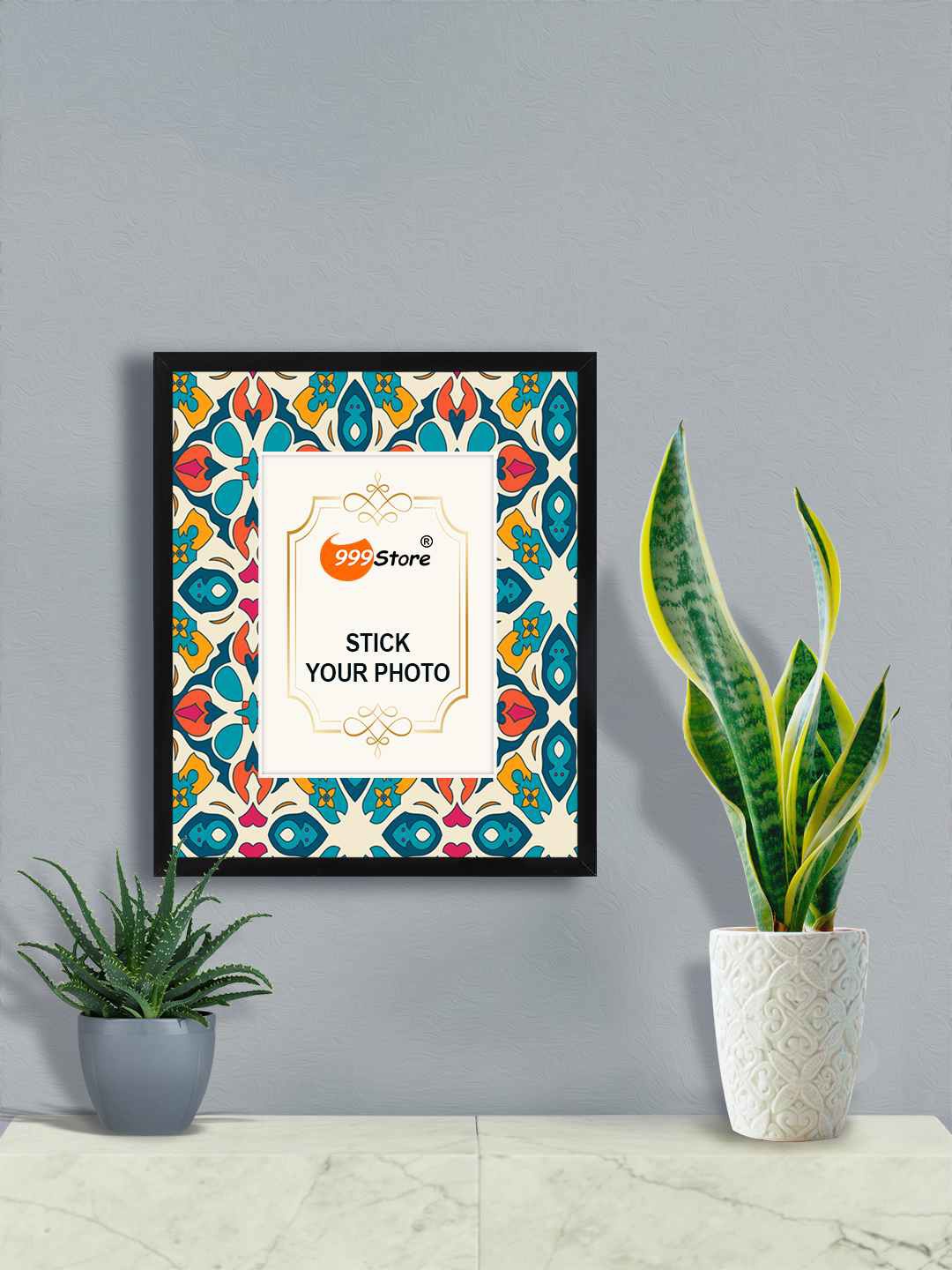 

999Store Blue & Black Arabic Floral Printed Wall Hanging Photo Frame