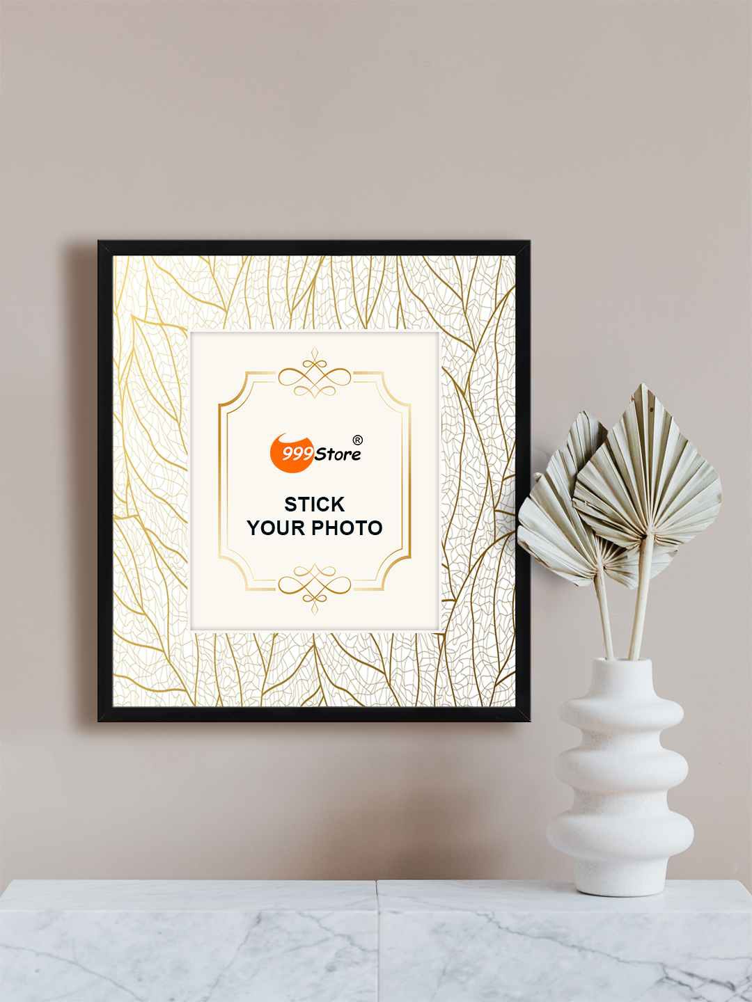 

999Store White Abstract Leaf Printed Wall Hanging Photo Frame
