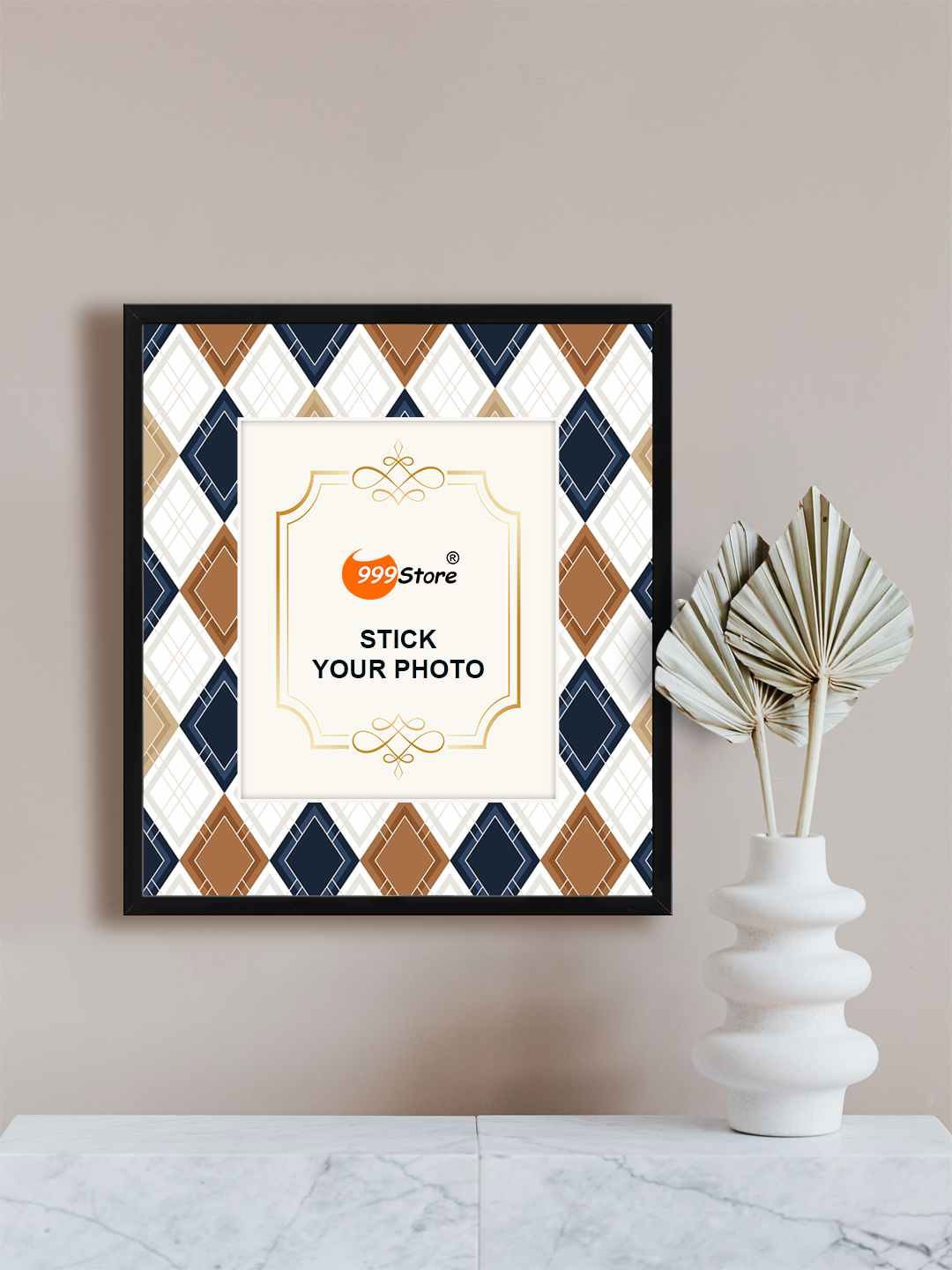 

999Store Brown & White Geometric Printed Wall Photo Frame