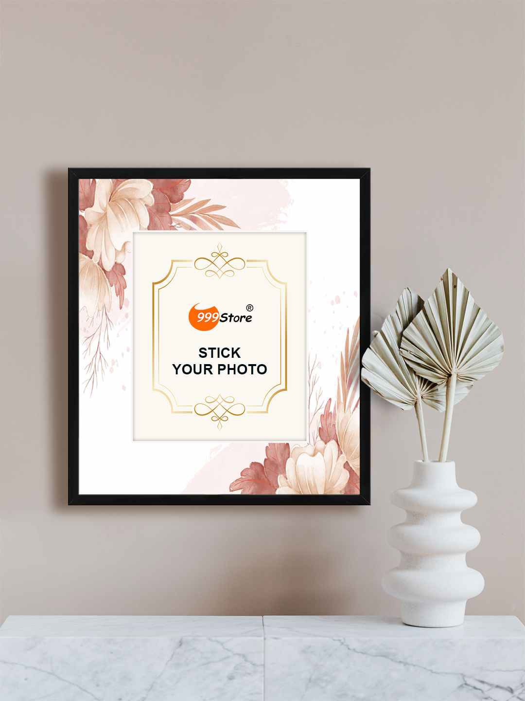 

999Store White & Beige Flower With Leaf Printed Wall Photo Frame