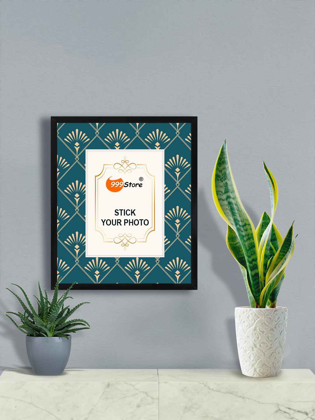 

999Store Teal Blue & Beige Printed Wall Photo Frame