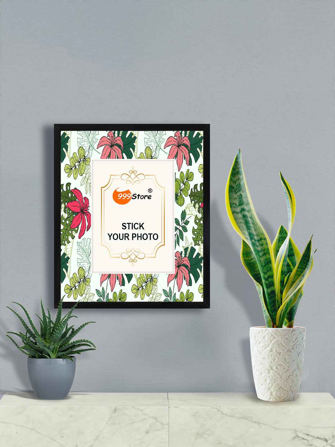 

999Store White & Pink Hibiscus Flower With Leaf Printed Wall Hanging Photo Frame