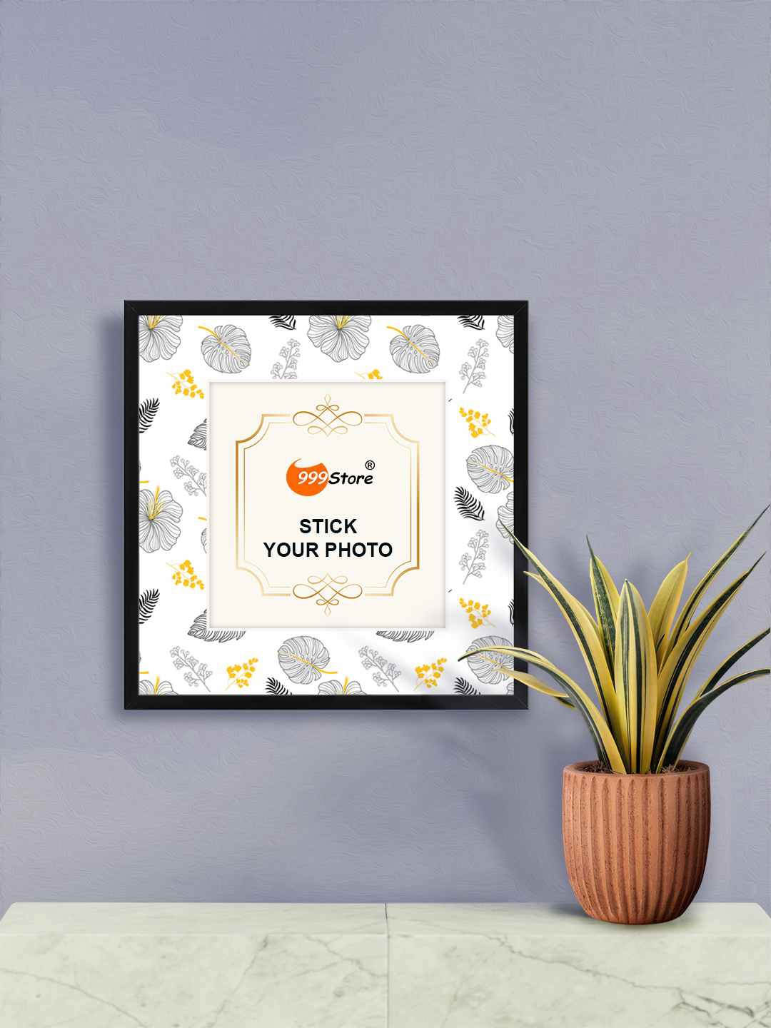 

999Store White & Black Leaf Flower Printed Wall Hanging Photo Frame
