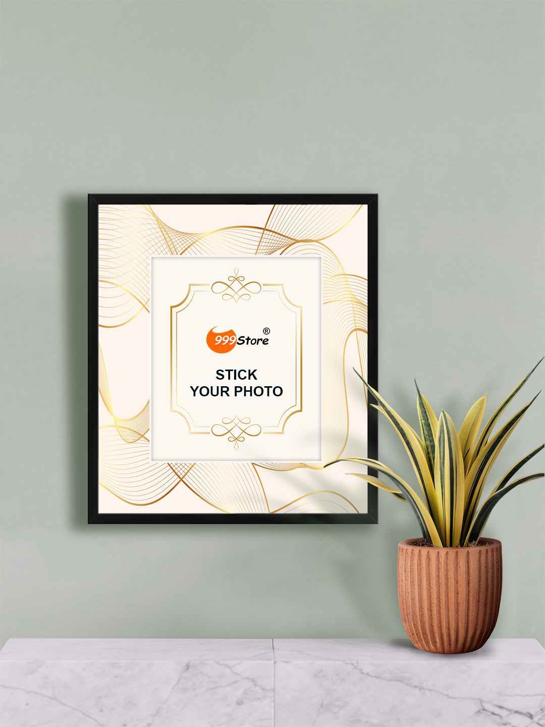 

999Store Beige & Gold Toned Printed Wall Photo Frame