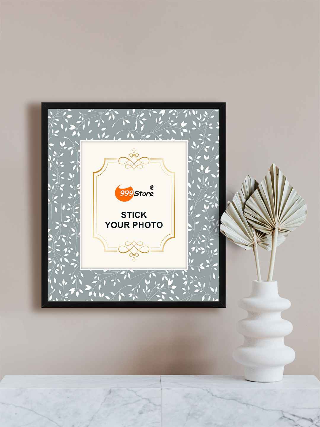 

999Store Grey & White Leaves Printed Wall Photo Frame