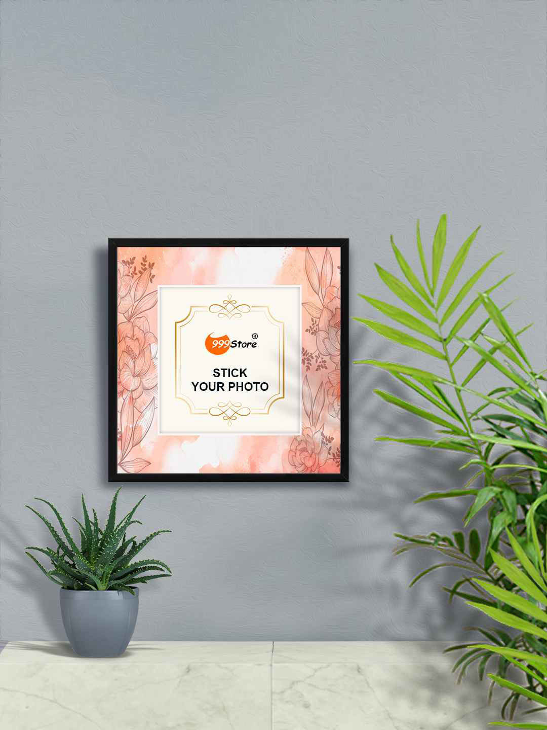 

999Store Peach Coloured & White Printed Wall Photo Frames