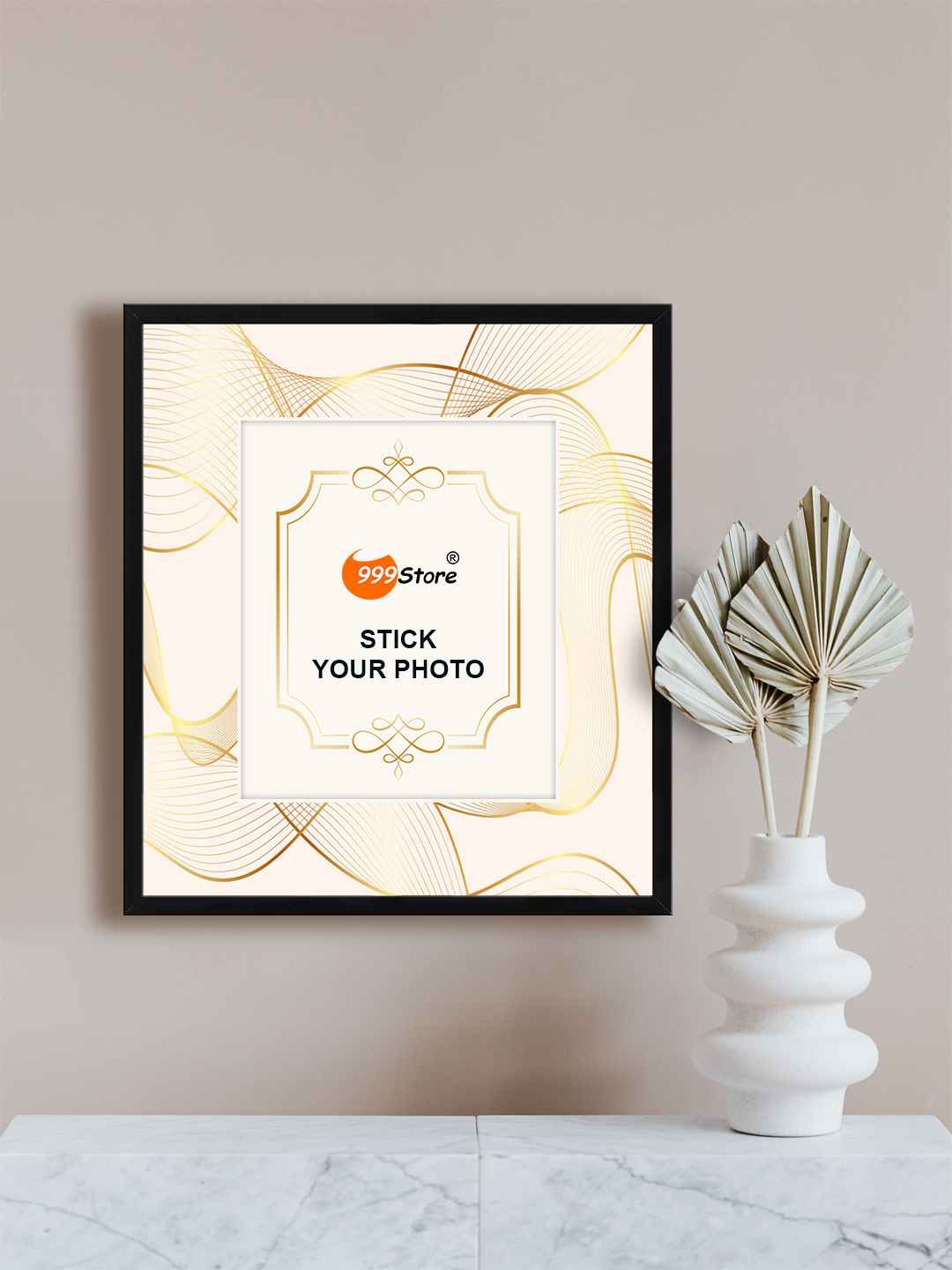 

999Store Beige & Gold Toned Printed Wall Photo Frame