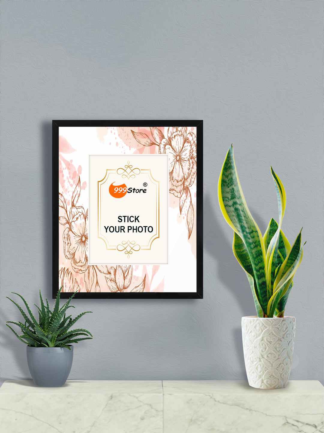 

999Store White & Brown Floral Printed Wall Photo Frame